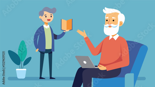 A silverhaired gentleman with a lifetime of knowledge and stories conducts life coaching sessions for seniors looking to rekindle their passions and dreams.. Vector illustration
