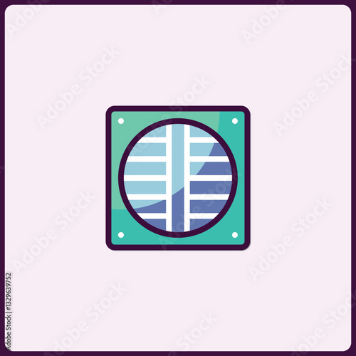 CPU cooler flat vector illustration, design component for system cooling