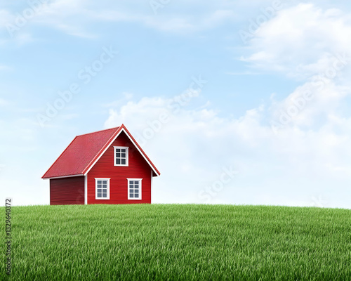 Wallpaper Mural Red house on a green hill under a blue sky Torontodigital.ca
