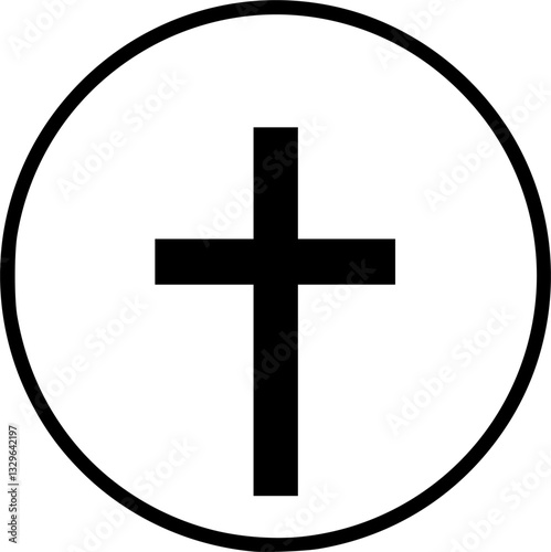 Line art christian cross. Christian cross vector sign isolated on transparent background. Vector illustration.
