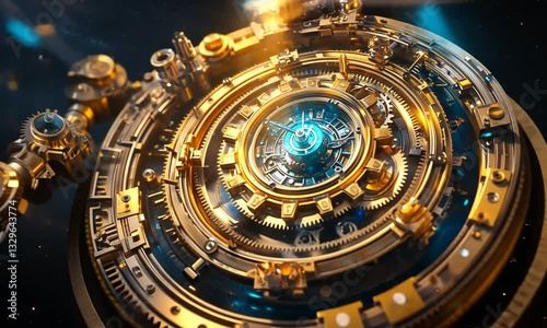 Wallpaper Mural Intricate golden mechanical gears with glowing elements in a dark space Torontodigital.ca