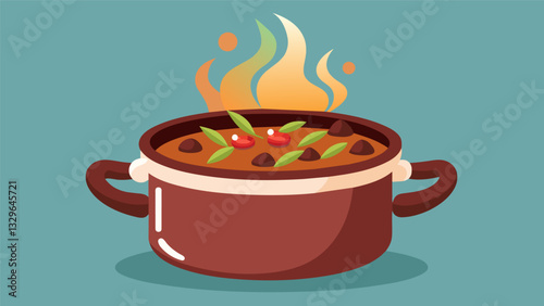The pot of steaming feijoada is ceremoniously od unveiling the hearty and mouthwatering contents to the eagerly awaiting guests.. Vector illustration