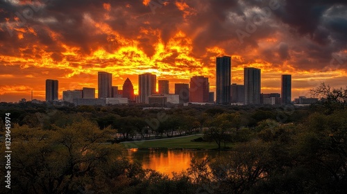 Wallpaper Mural Dramatic Sunset Over City Skyline with Clouds and Reflection in Water Torontodigital.ca