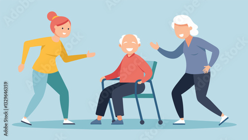 A Senior SelfDefense class geared towards those with limited mobility teaching techniques that can be done while sitting or using a walker.. Vector illustration