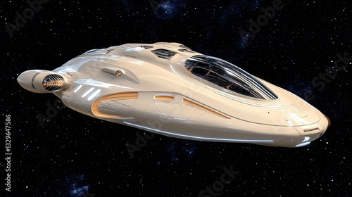 Off White Spaceship Model in Pixelated Style Against Starry Space Background