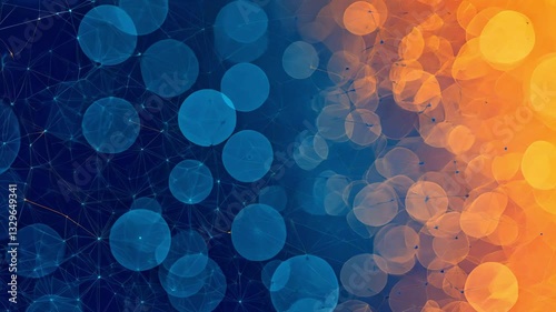 Abstract Digital Network of Interconnected Polygons with Blue and Orange Gradient Representing Data Flow and Technological Connectivity