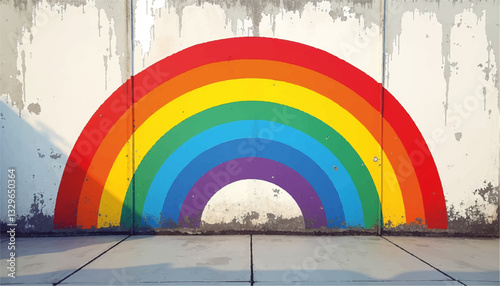 Vibrant rainbow street art on concrete wall, urban expressionism