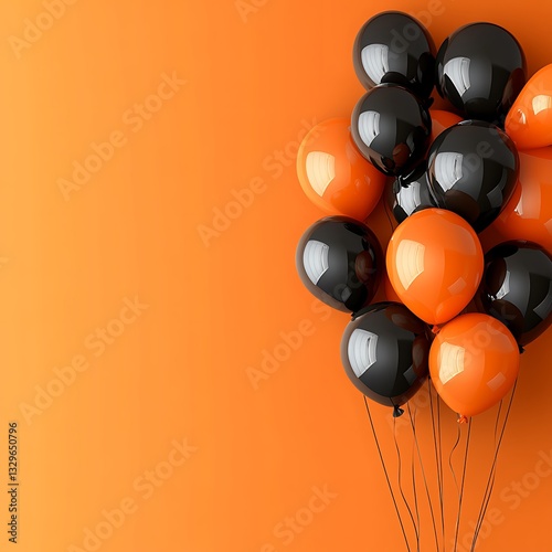 Black and orange balloons on orange background.
