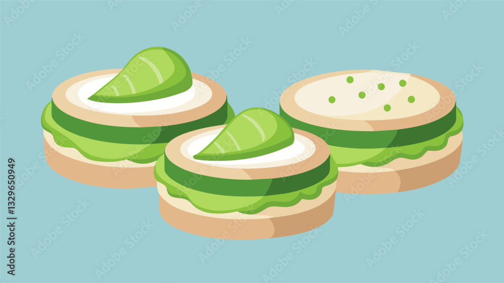 Bitesized cucumber and cream cheese sandwiches with a hint of dill perfect for a light yet satisfying snack.. Vector illustration Bitesized cucumber and cream cheese sandwiches with a hint of dill perfect for a light yet satisfying snack.. Vector illustration