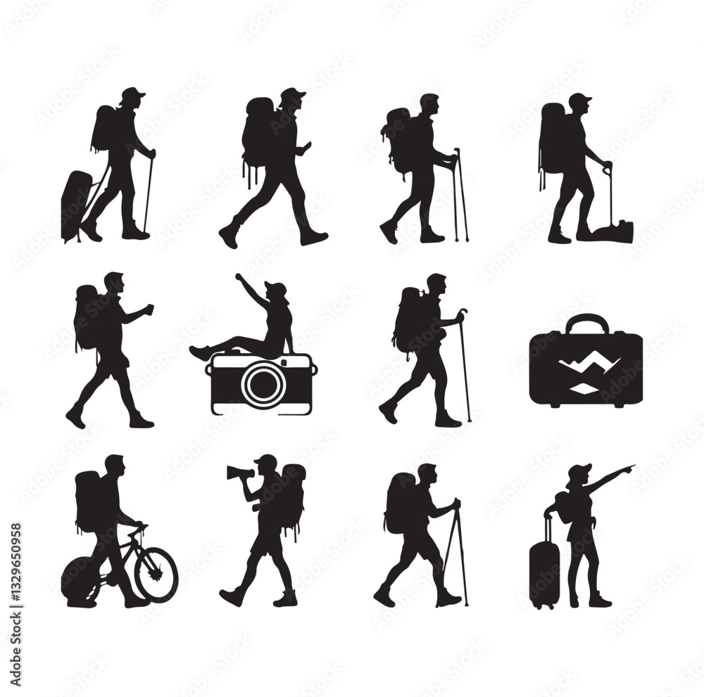 Naklejka premium Hiker set vector silhouette SH