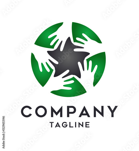 star helping hands logo design template, community logo, teamwork logotype concept