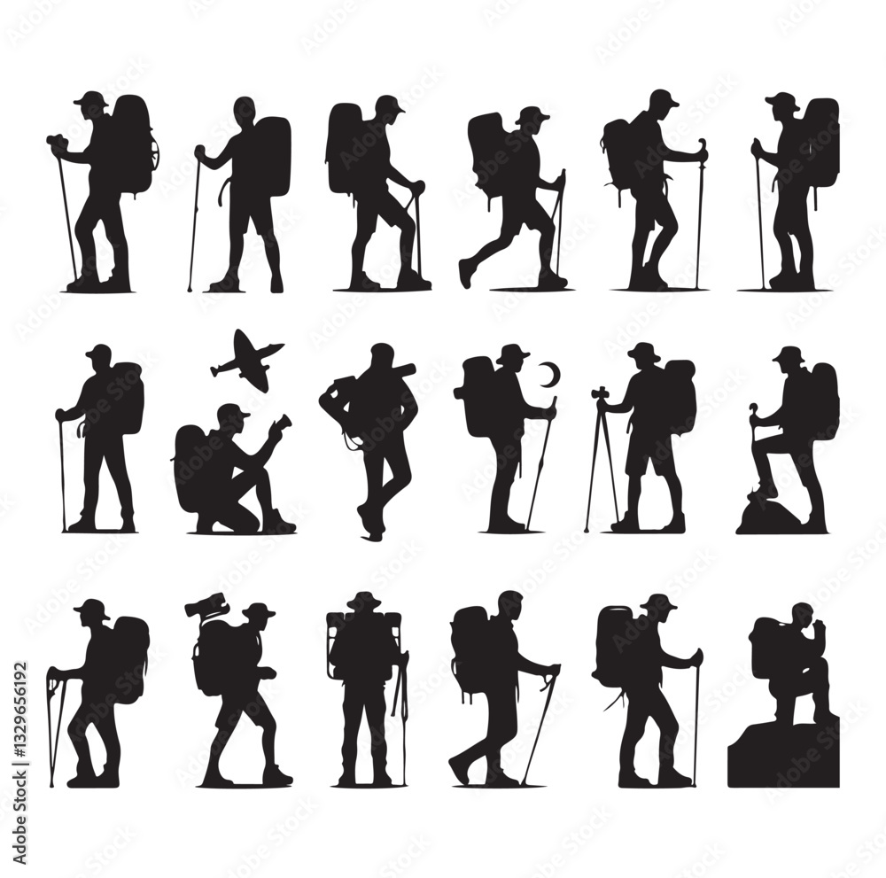 Fototapeta premium Hiker set vector silhouette SH