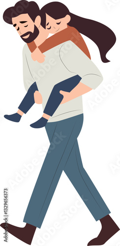 Father Carrying Daughter Walking