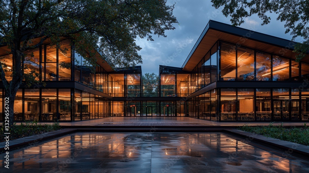 Fototapeta premium Exploring the Essence of Normalist Architecture: A Spacious Poolside Oasis in a Harmonious Setting