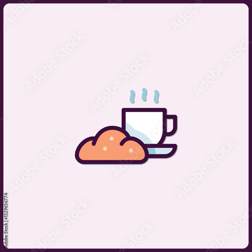 Whimsical coffee break icon with pastry and steaming mug illustration
