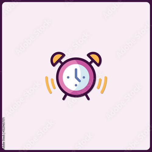 Stylized alarm clock icon on pastel backdrop with minimalist design elements