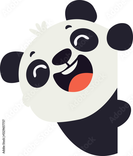 Happy Panda Peeking Cartoon