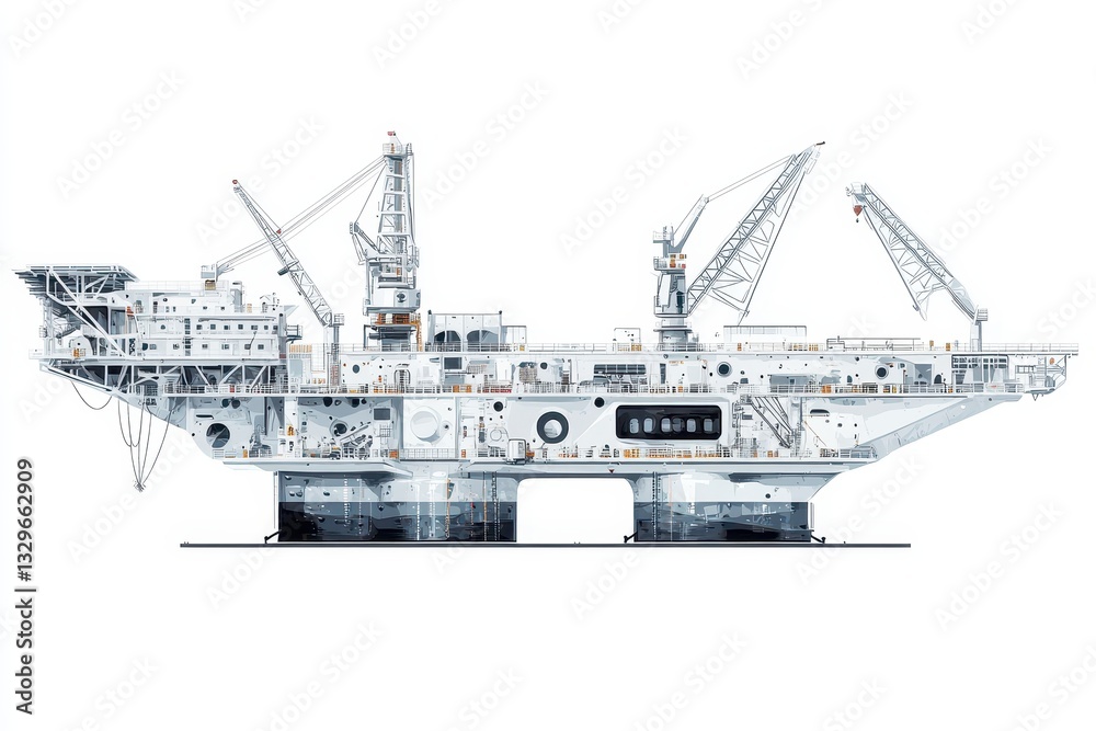Fototapeta premium Modern Offshore Oil Rig with Cranes and Machinery in Bright Setting