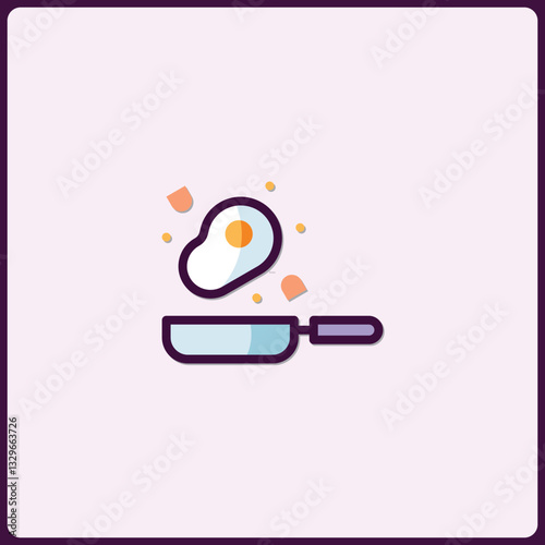 Stylized illustration of frying pan with egg, kitchenware design