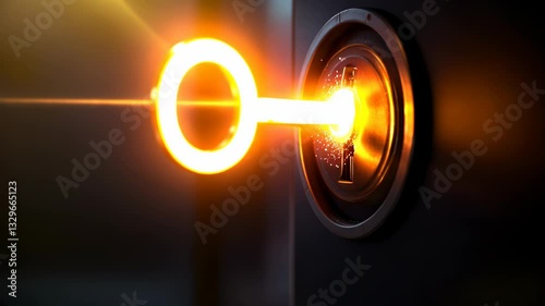 Glowing key unlocking opportunity in a dark safe.