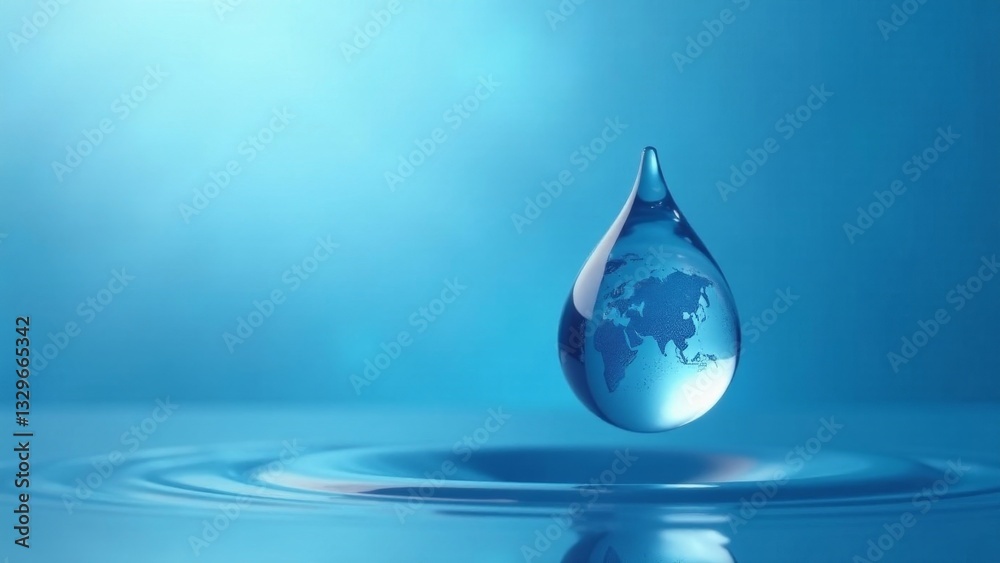 A Single Teardrop of Water Containing a Miniature World Reflecting on a Still Surface A Single Teardrop of Water Containing a Miniature World Reflecting on a Still Surface