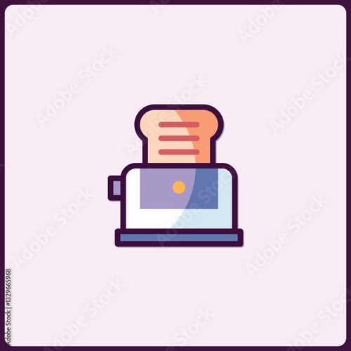 Stylized Toaster Icon with Warm Bread Slices Ready for Breakfast Time