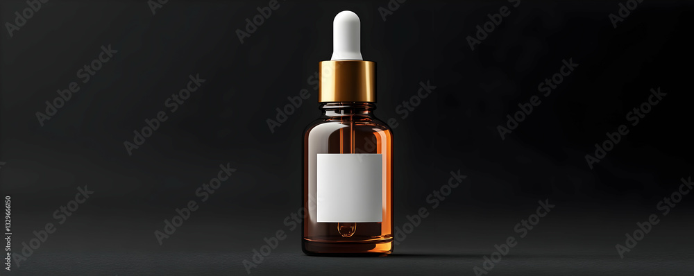 Naklejka premium Amber bottle, dropper, black background, product mockup