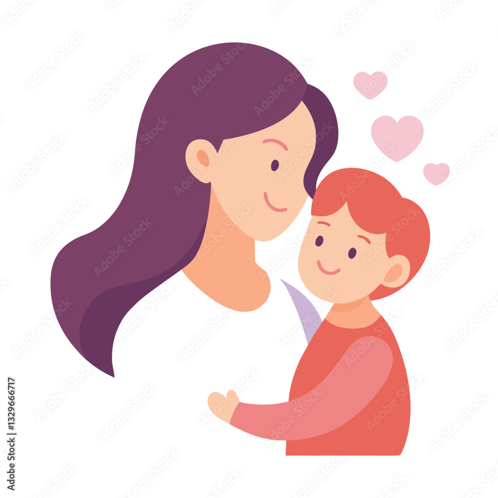 Tender Mother's Day Embrace: Mom and Child Flat Illustration Joy Boy Tender Mother's Day Embrace: Mom and Child Flat Illustration Joy Boy