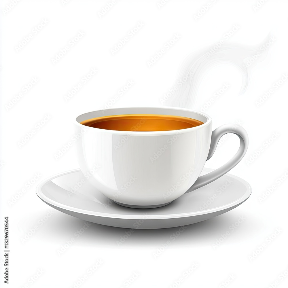 Obraz premium Hot tea cup saucer steam white background breakfast (1)