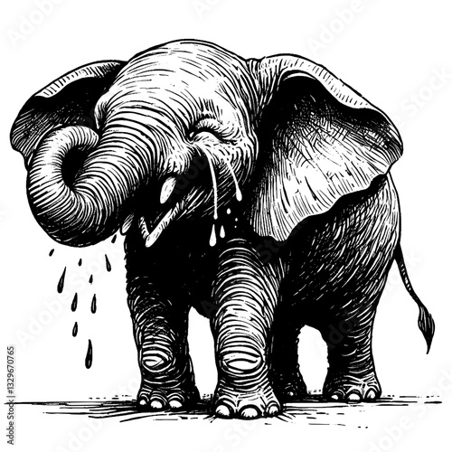 The weight of silence the elephant's unspoken sorrow elephant cry sadness line art drawing ink sketch vector hand drawn illustration background