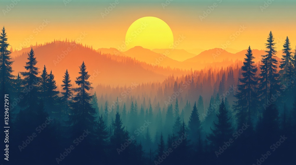 Obraz premium Majestic Dawn of Coniferous Forest View at 16:9 Aspect Ratio