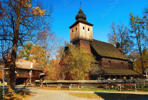 Wooden church in the Wallachian Museum of Nature in Roznov pod Radhostem. Czech Republic.
