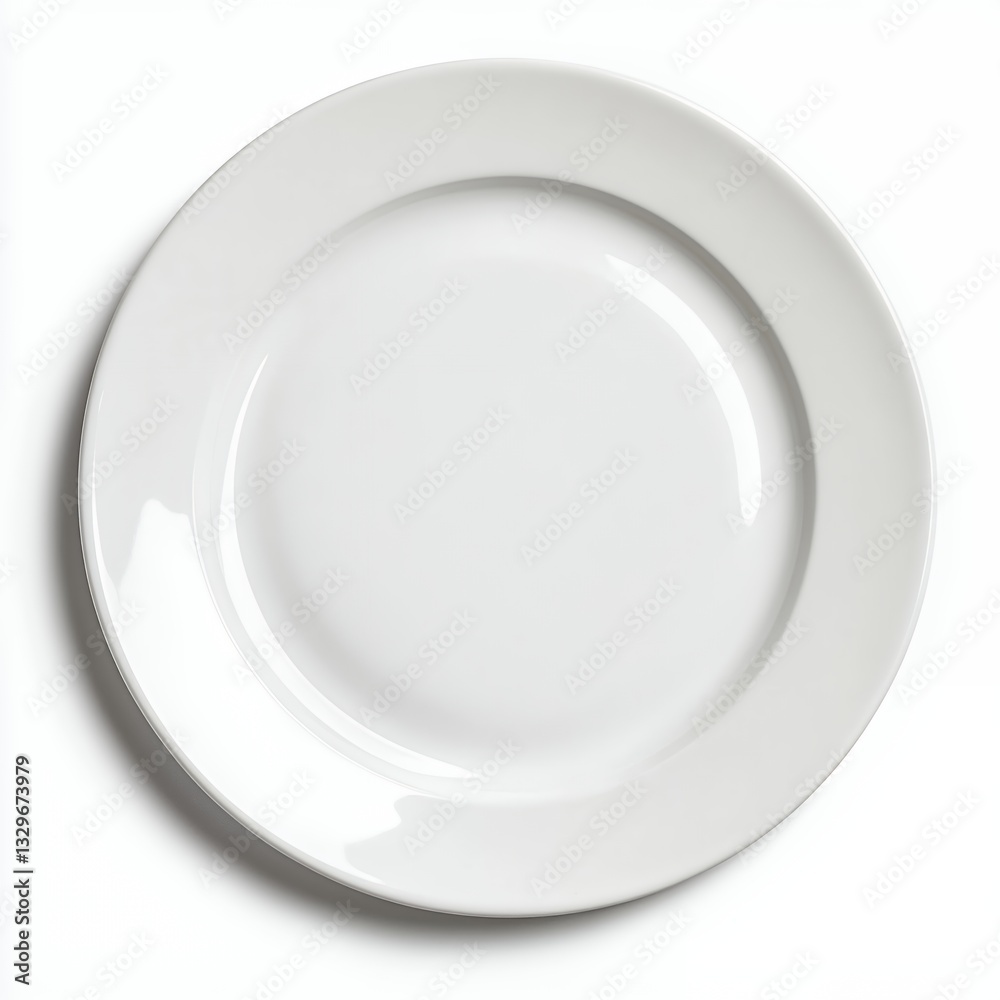 Overhead View of a Clean White Dinner Plate on a White Background Overhead View of a Clean White Dinner Plate on a White Background