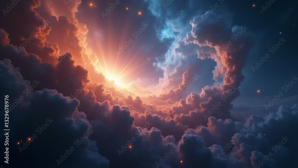 Fototapeta premium Cosmic Galaxy in Clouds - Glowing Spiral Nebula in Outer Space