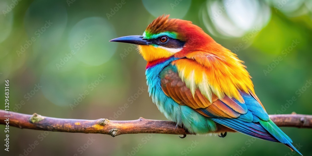 Obraz premium Close-up of delicate colorful feathers of a bird on branch in forest, nature photography, wildlife, nature photography