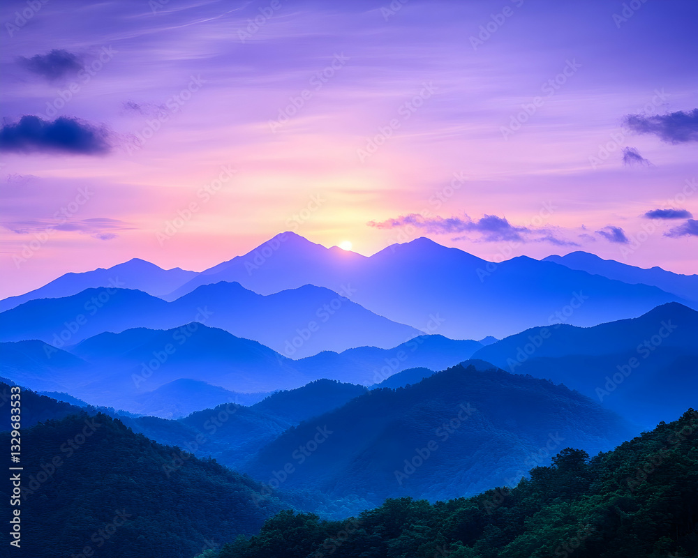 Fototapeta premium Serene mountain range at sunrise