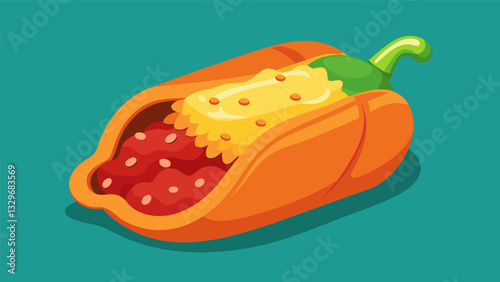 The filling is carefully stuffed inside the pepper ensuring it is evenly distributed.. Vector illustration