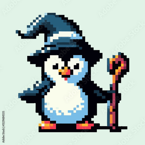 A penguin in pixel art style. Vector graphics. EPS.