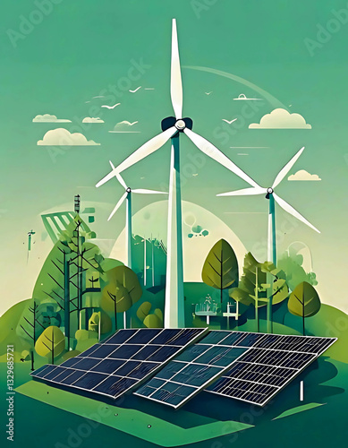 wind turbine and solar panels
