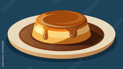 The dessert platter boasts a flawless flan its rich flavor enhanced by a drizzling of warm chocolate sauce.. Vector illustration