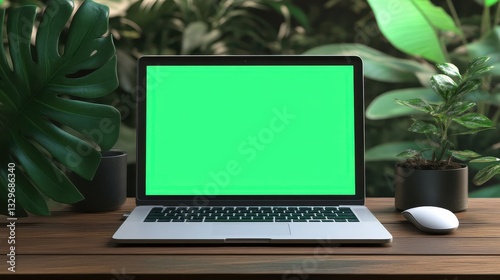 Laptop with Green Screen in Natural Setting