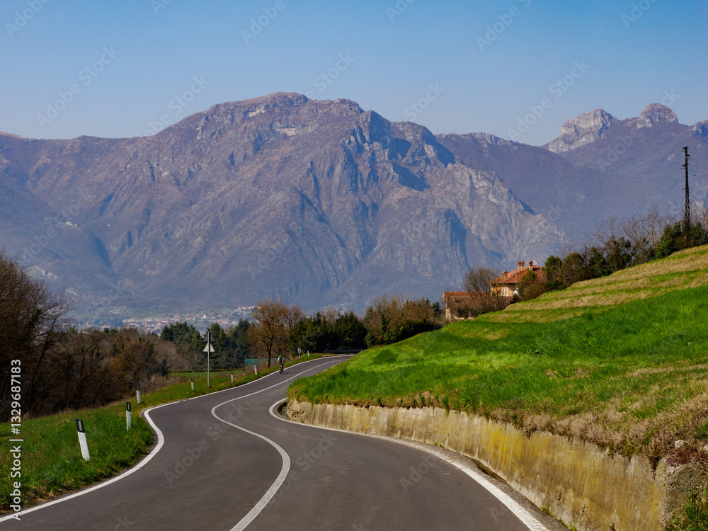 Fototapeta premium Landscape along the road to Colle Brianza, Italy