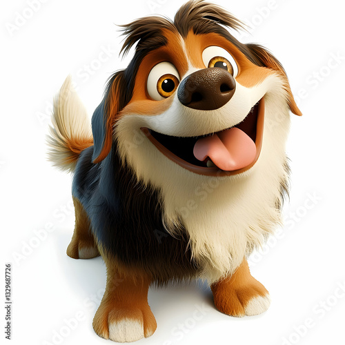 Dog displaying a cheerful and fun look against a solid white background.