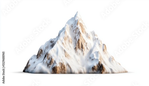 Snow Covered Mountain Peak on White Background