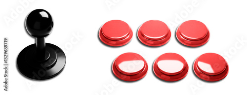 Red Buttons, Retro Arcade Control with Joystick,  Isolated Transparent PNG