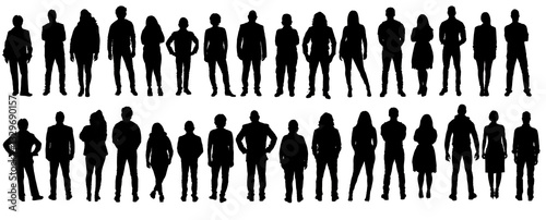 silhouette of  front and back view of same group of people on white background