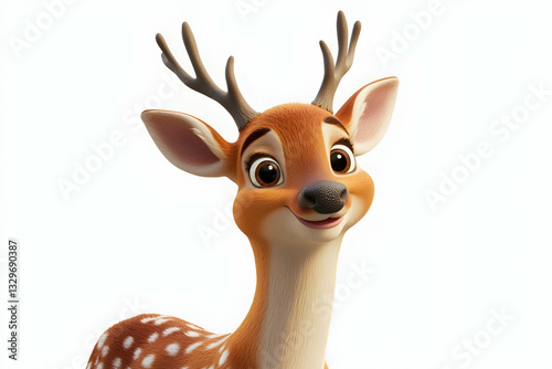 Deer showing a bright and joyful expression on a clean white background.