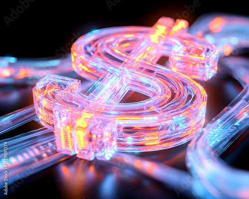 Digital dollar sign, glowing with vibrant colors