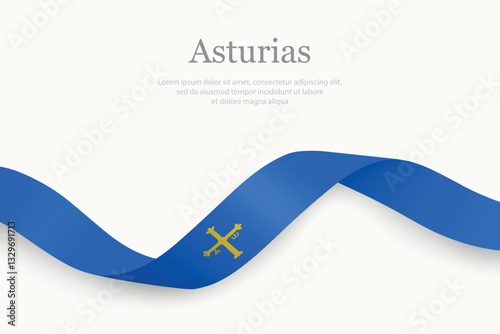Asturias flag on Waving ribbon. Autonomous community of Spain