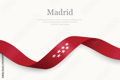 Obraz na płótnie Madrid flag on Waving ribbon. Autonomous community of Spain w salonie